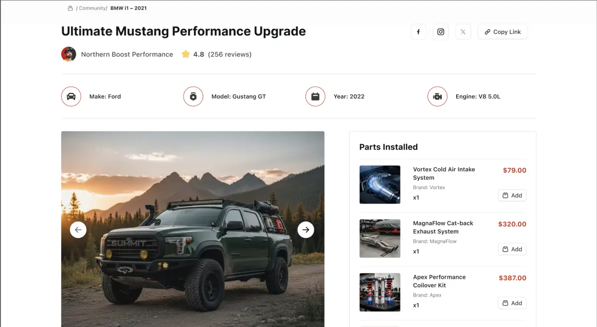 SML Performance - the My Garage vehicle list